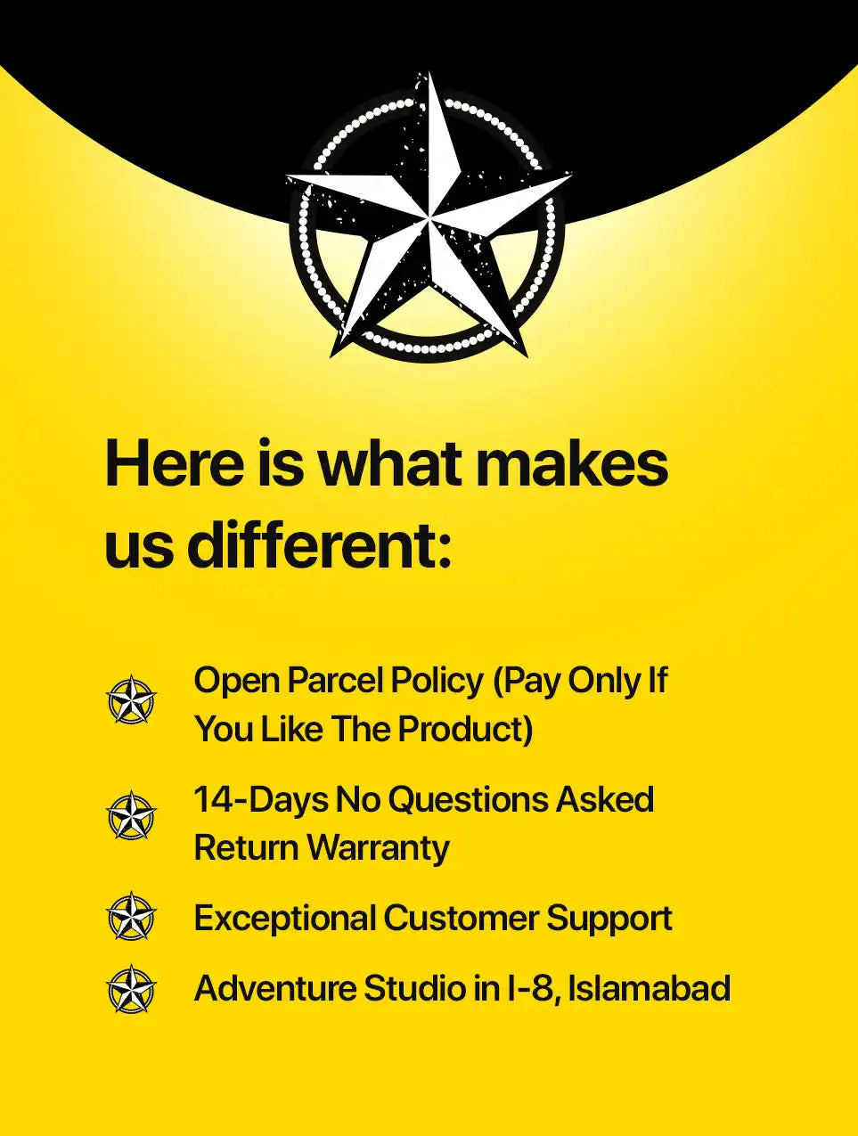 A flyer detailing unique selling points for an adventure-related business.