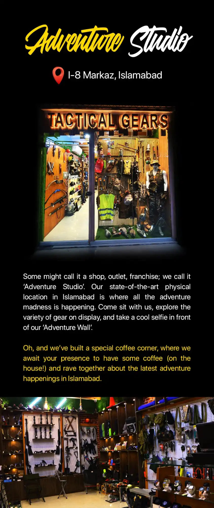 Outdoor adventure and tactical gear store.