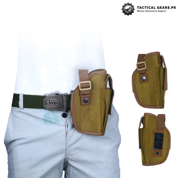 Universal Belt Holster with Magazine Pouch Fabric Green