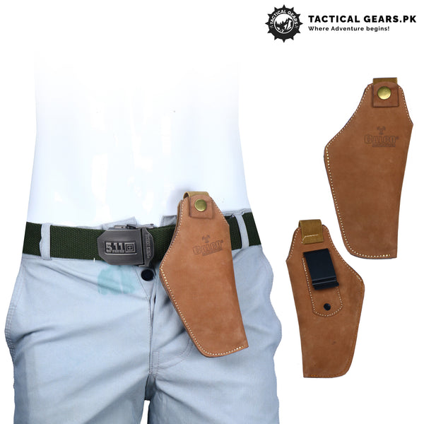 Universal Belt Holster with Strap Genuine Leather Brown