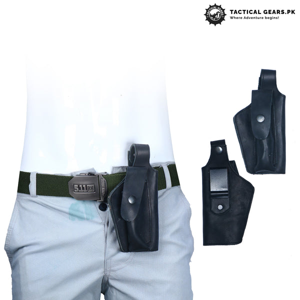 Universal Belt Holster with Strap Leather Black