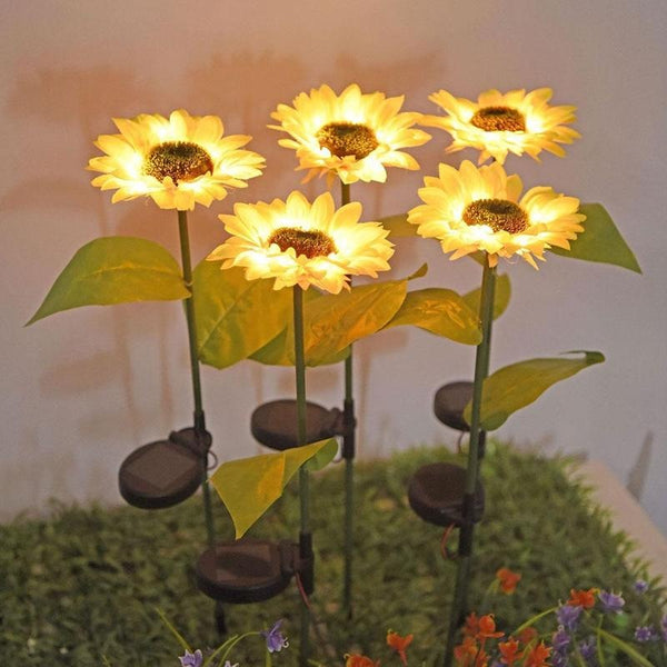 Sunflower Solar Powered Artificial Flower Lamp - (Pair)