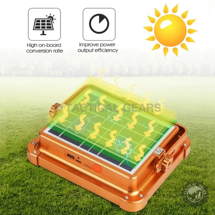 Portable solar panel with built-in battery and charging ports for 1000W LED Camping Solar Light