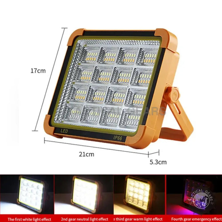 Super bright 1000W LED Camping Solar Light with orange frame and adjustable stand