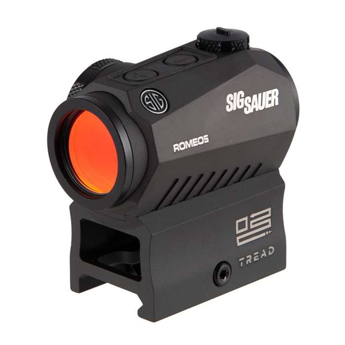 Black Sig Sauer Romeo5 red dot sight with red-orange lens for precise aiming