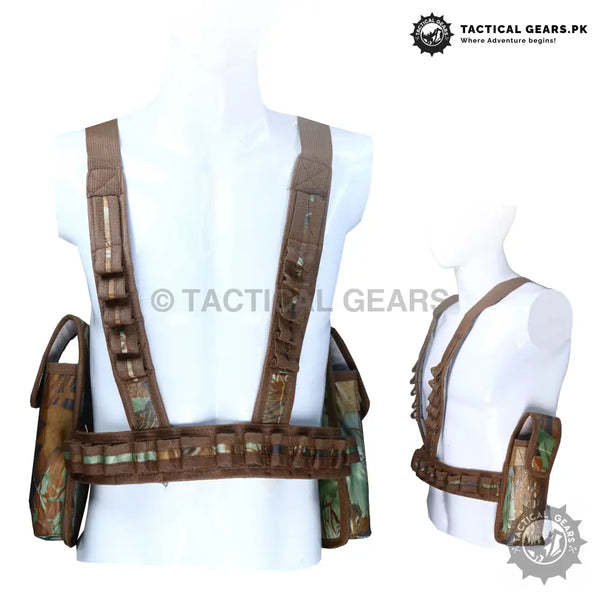 Brown Camo Hunting Vest with Shoulder and Waist Ammunition Loops and Side Pouches