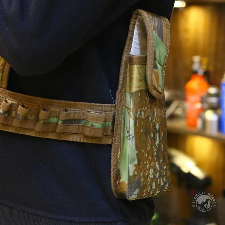 Brown Camo Tactical Belt with Attached Pouch for 12 Gauge Shoulder and Waist Belt