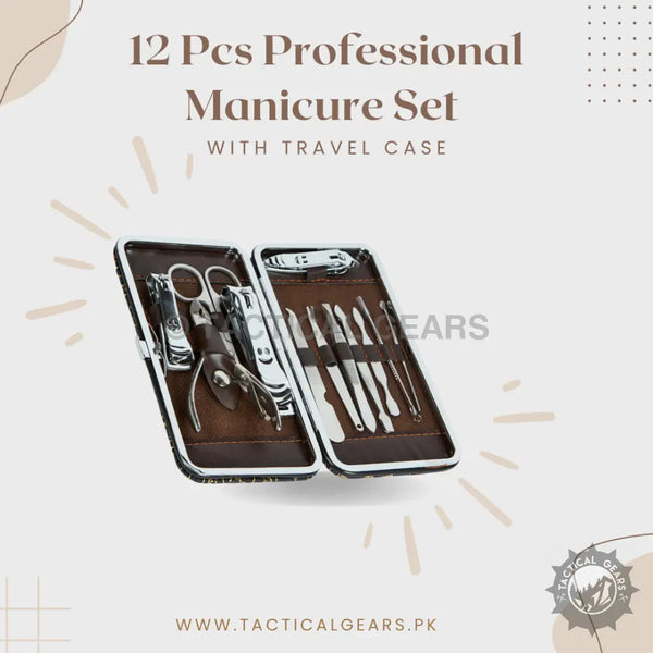 12 Pcs Professional Manicure Set with Travel Case including shape cuticle pusher and tools