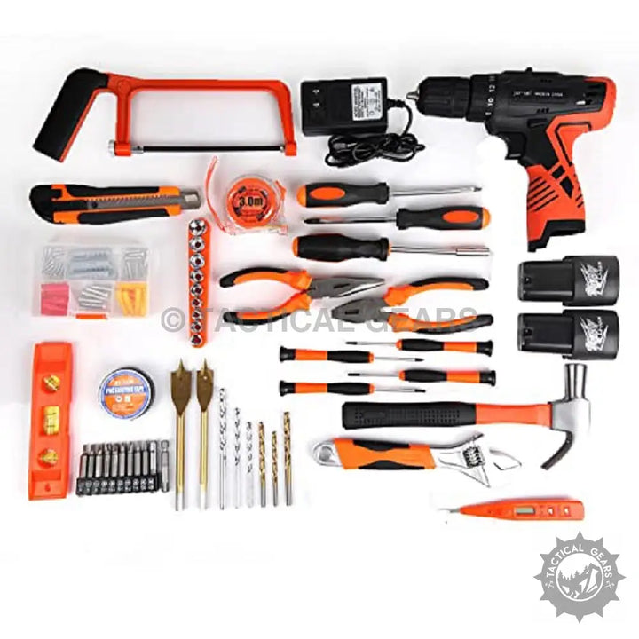 Cordless drill set with 60 pcs in orange and black, ideal for home improvement projects