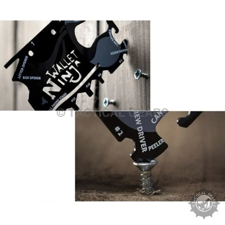 Black wallet ninja 18-in-1 pocket tool with multiple built-in functions