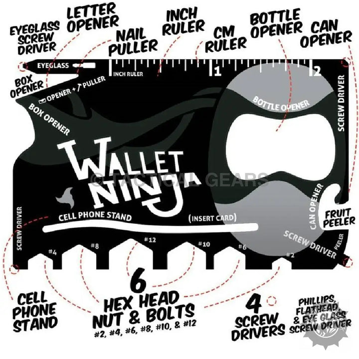 Wallet Ninja 18-in-1 multi-tool shaped like a ninja’s head with openers, screwdrivers, and more
