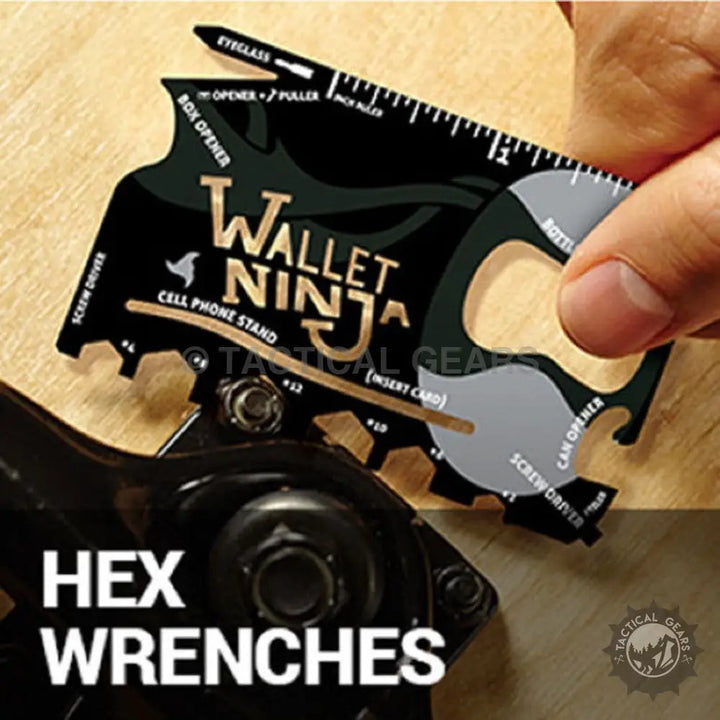Black Wallet Ninja 18-in-1 Multi-Tool Card with Hex Wrenches, Bottle Opener, and More