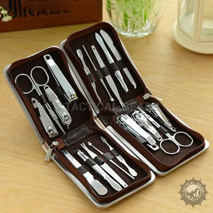 Nailed IT Complete Manicure Kit with steel nail grooming tools in a brown leather case