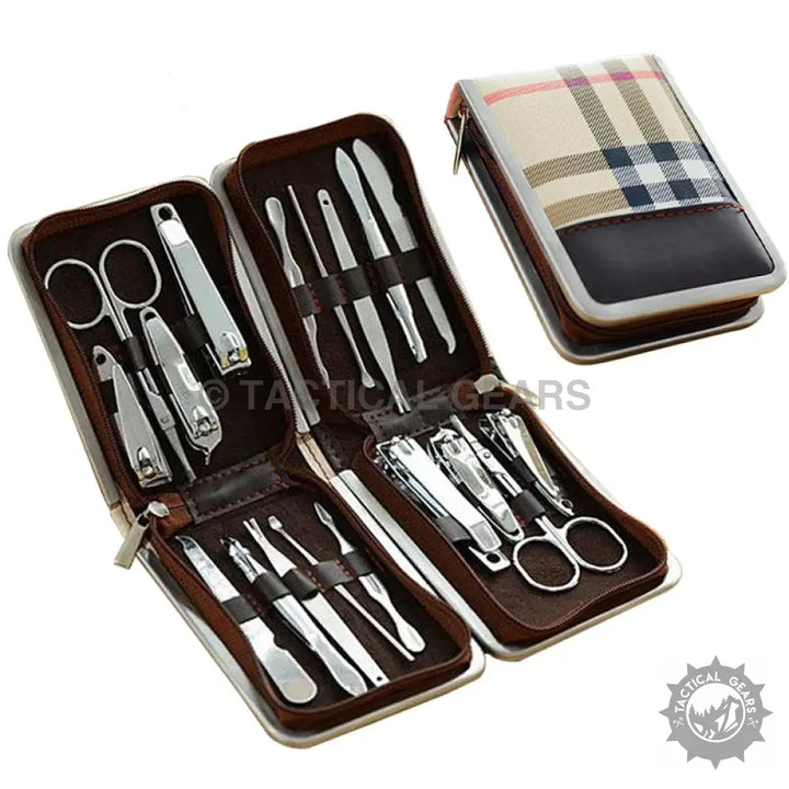 Nailed IT Complete Manicure Kit with steel nail grooming tools in plaid and leather case