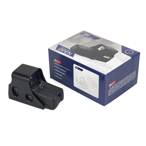 Black holographic weapon sight with retail packaging for Black 551 Red Dot Sight