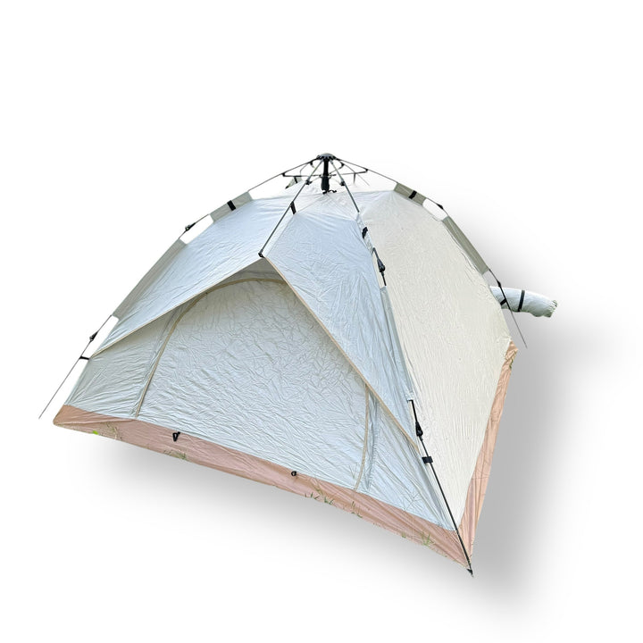 White and tan outdoor camping tent for 2 persons automatic camping tent outdoor adventure