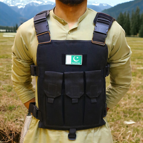 Tactical Military Vest With 3 Pockets Fabric Black