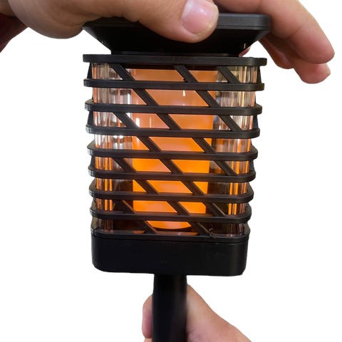 Black solar-powered LED flame torch light for outdoor garden and solar outdoor lighting