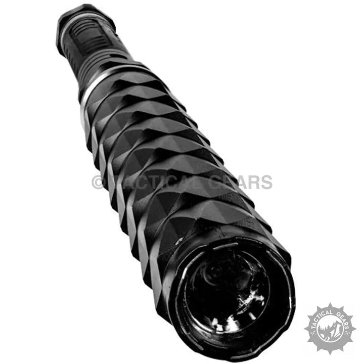Black textured telescopic baton on 22 Inch Bouncer Stun Gun with Flashlight for security