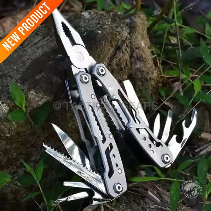 Silver 23-in-1 Multitool Pliers Set with pliers and folding tools for versatile use