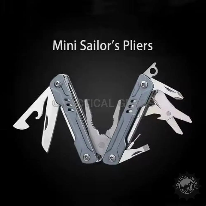 Gray stainless steel 23-in-1 multitool pliers set with fold-out tools and pliers