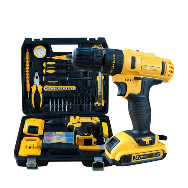 Dunlandi 24V drill machine with tool set and accessories in black carrying case