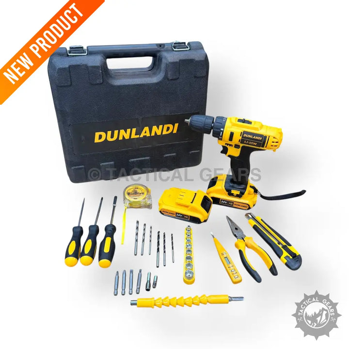 24V drill machine with accessory kit and carrying case for versatile DIY projects