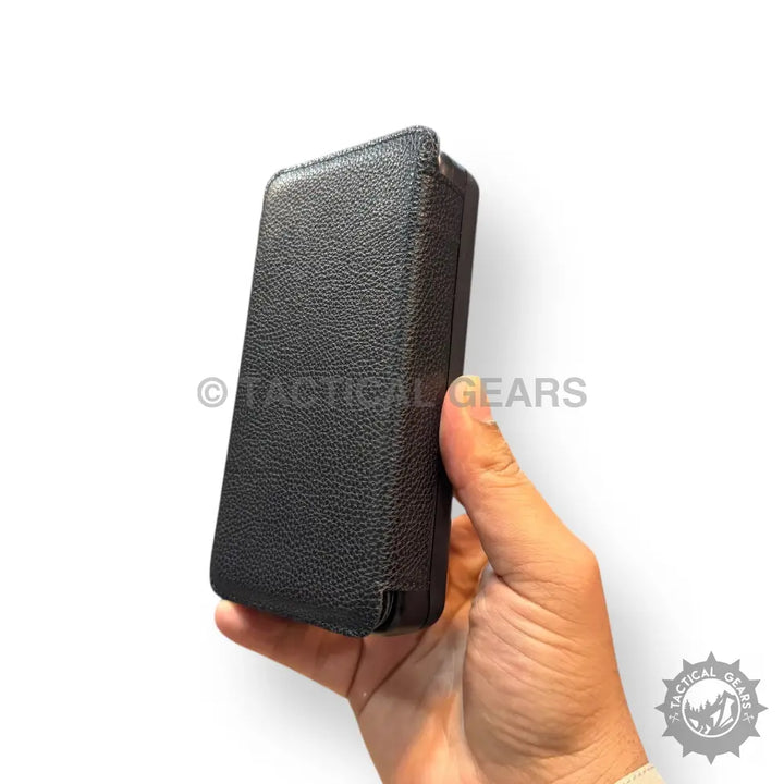 Black textured 26800mAh Solar Power Bank Wireless Charger held in hand