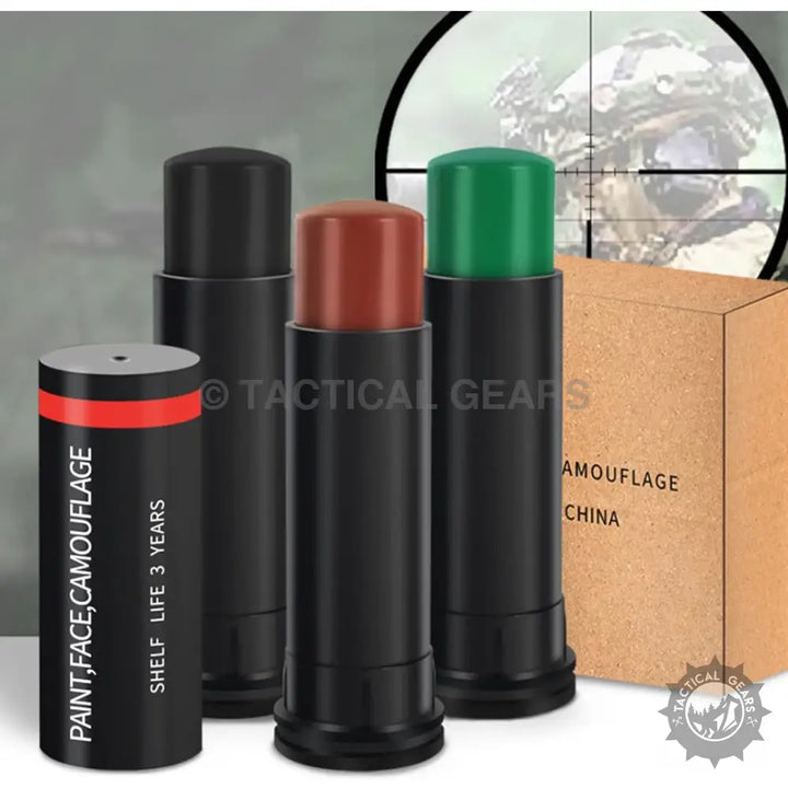 Camouflage face paint sticks in black red and green for face paint sticks and camouflage face paint