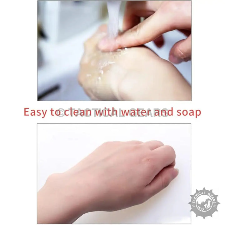 Hands being washed with soap and water to clean camouflage face paint sticks easily
