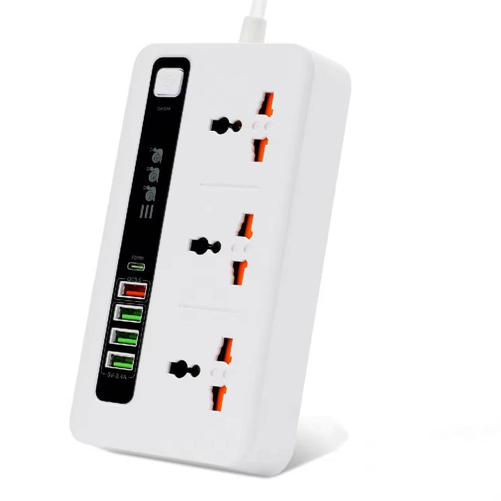 White 3 Way Extension Lead with Socket PD 20W and USB Ports for Fast Charging