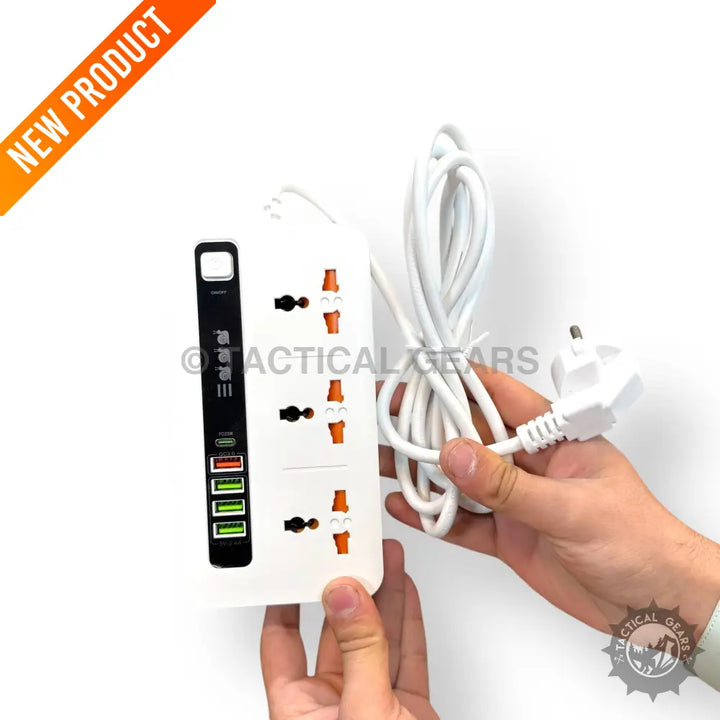 White 3 Way Extension Lead with Socket PD 20W and USB Ports for 20W Power