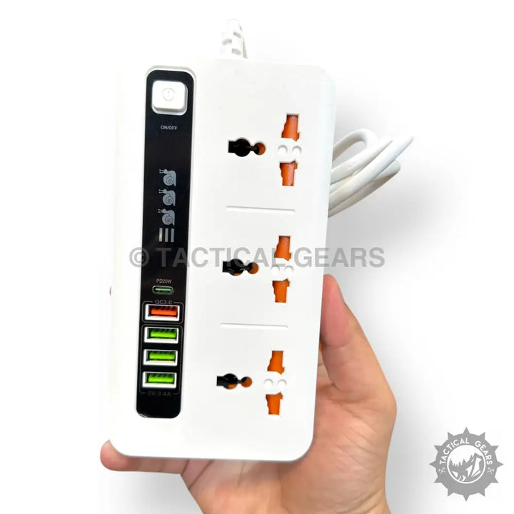 White power strip with socket PD 20W and multiple USB ports for fast charging