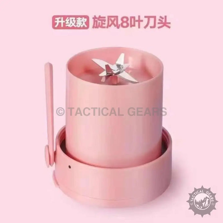 Pink portable blender with eight-blade head for smoothies and drinks, 300ml capacity