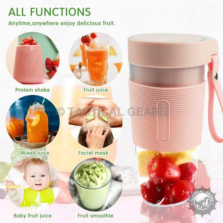 Pink Portable Blender 300ml Smart Portable Blender for on-the-go smoothies