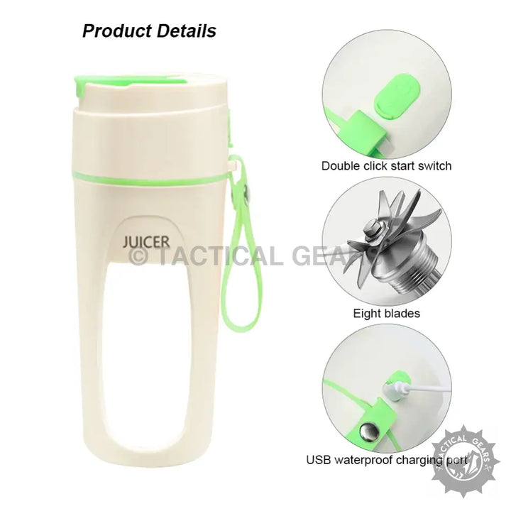 Portable 340ml citrus juicer machine with double-click start, eight blades, USB waterproof charging