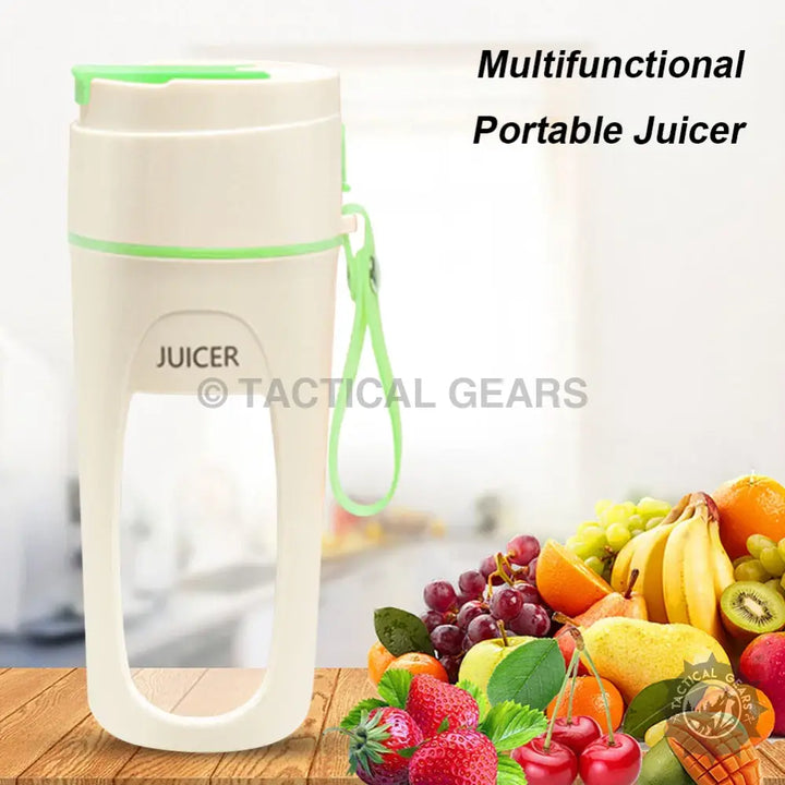 Portable 340ml Citrus Juicer Machine with light green carrying strap for fresh juice