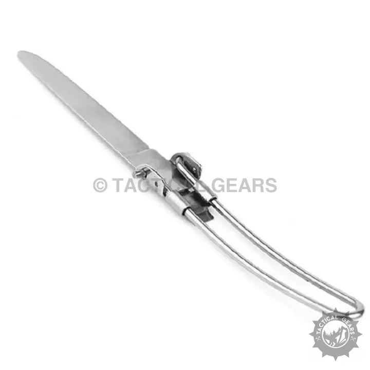 Silver-colored folding camp knife with wire handle from 3Pcs Camping Hiking Picnic Foldable Cutlery Set