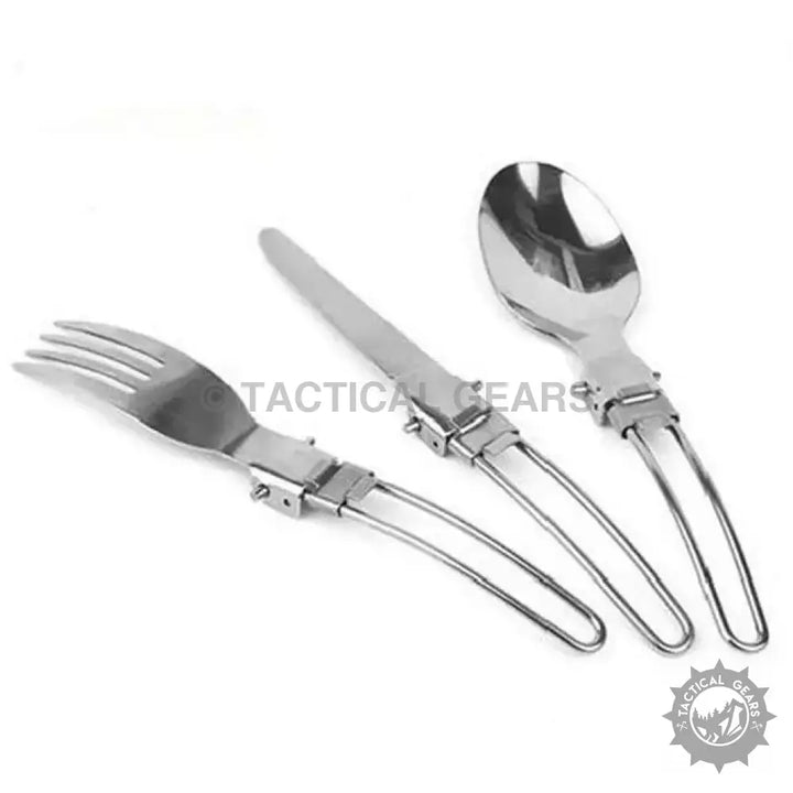 Stainless steel foldable cutlery set for camping hiking and picnics with fork knife spoon