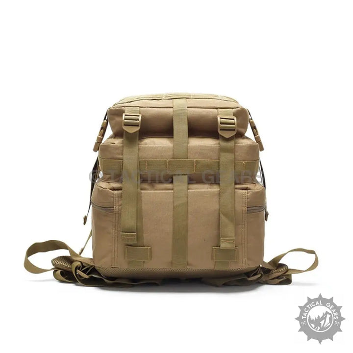 Tan tactical assault backpack with multiple straps and compartments, 40L large capacity military tactical assault pack