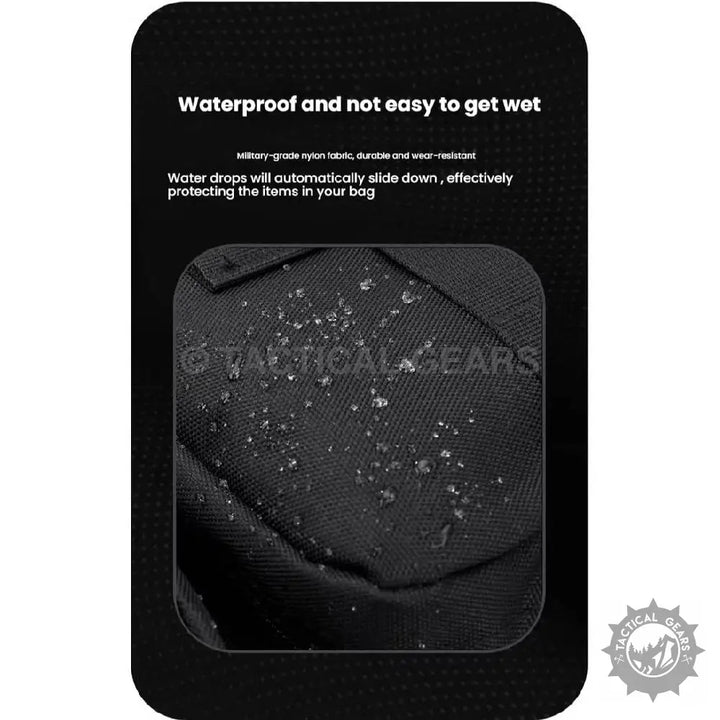 Black water-repellent fabric with water droplets on Assault Backpack 40l large capacity military tactical
