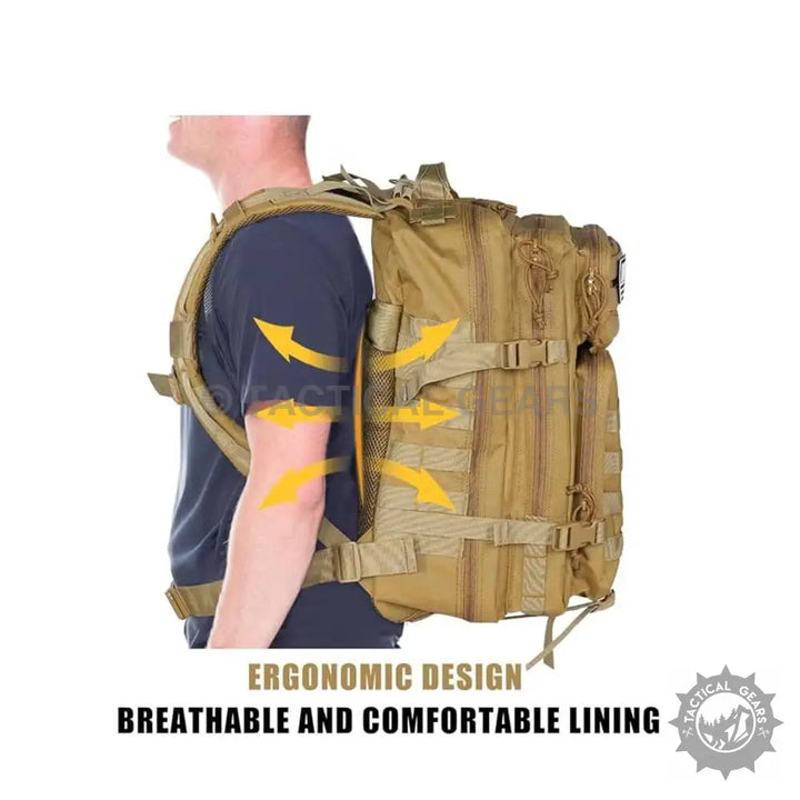Ergonomic breathable comfortable tan Assault Backpack 40L large capacity military tactical