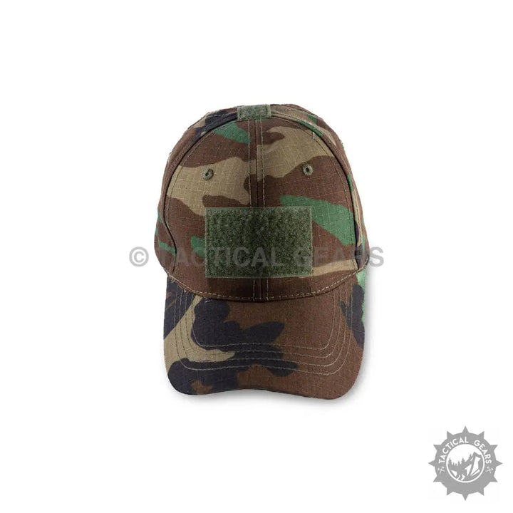Camouflage baseball cap with front hook-and-loop patch for tactical style and camo look