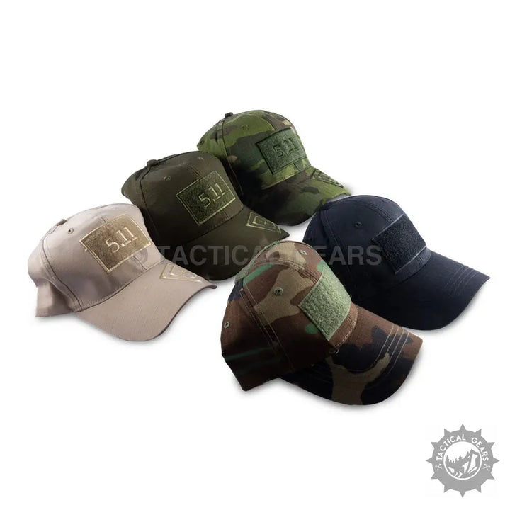 5.11 P cap collection with camo and tactical baseball caps in various colors
