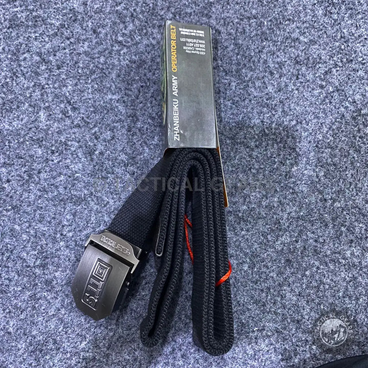 Black tactical operator belt with metallic belt buckle for durability and security