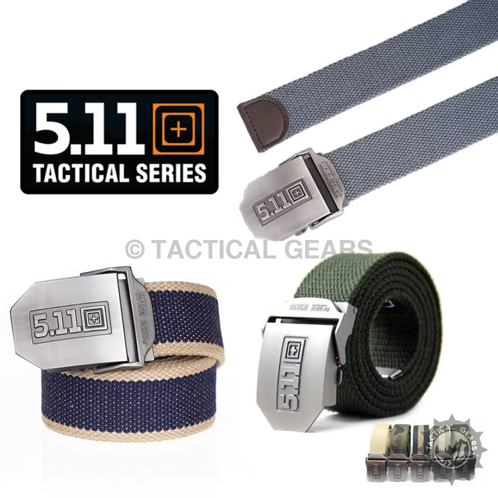5.11 Tactical Series canvas belts with metal belt buckles in various colors