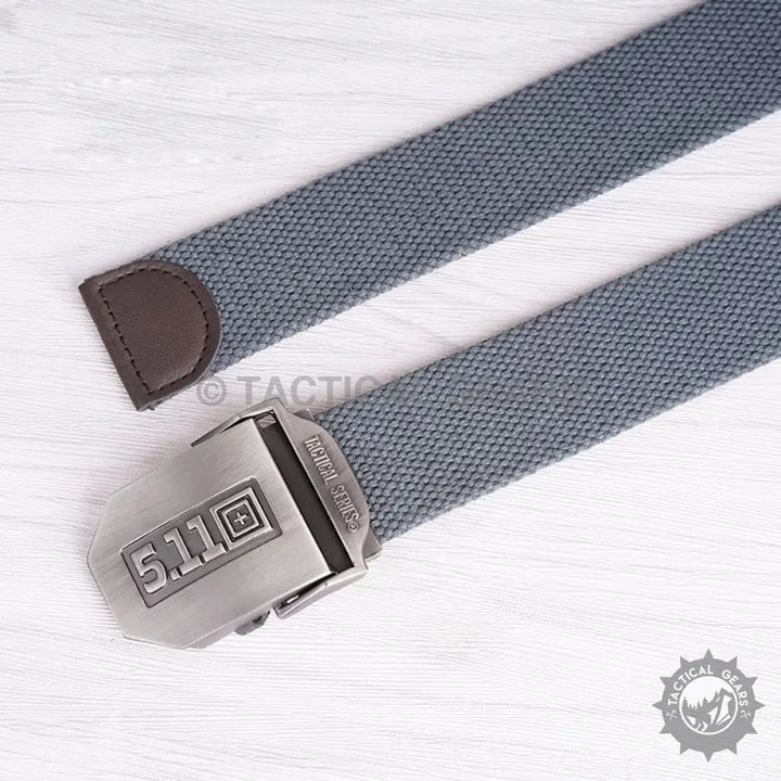 Gray Canvas Belt with Silver 5.11 Tactical Series Belt Buckle for Durable Wear