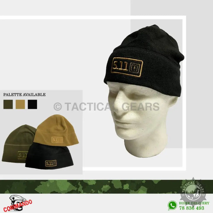 Tactical Woolen Cap with embroidered 511 logo in olive green, tan, and black