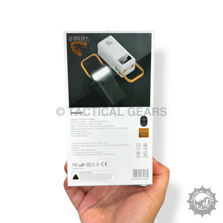 White and black G-Golden portable light with gold handle, 20W PD fast power bank