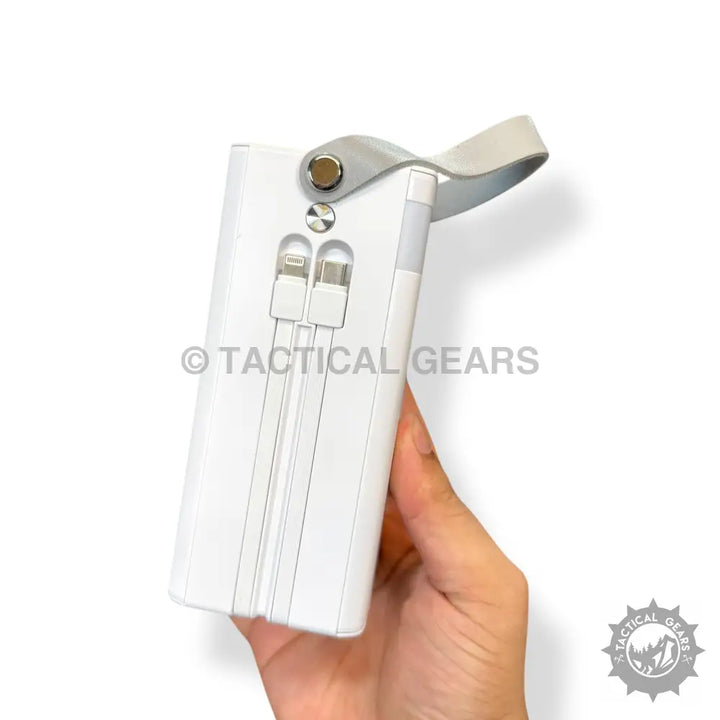White portable power bank with built-in charging cables and wrist strap, 50000mAh 20W PD Fast Power Bank